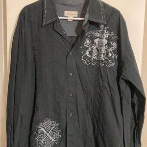 Pronto Uomo Mens Long Sleeve Casual Button Up Faded Black Shirt - XL - GUC